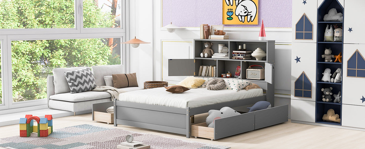 Full Size Platform Bed with Storage Headboard and Charging Station