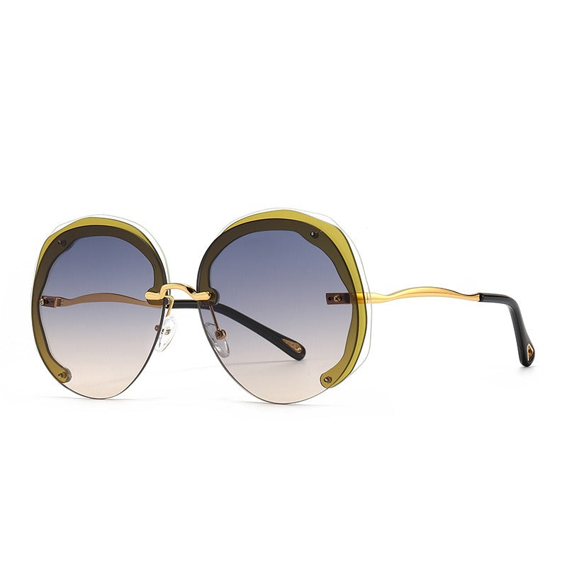 Fashion Oversized Rimless Round Sunglasses Women Clear Ocean Gradient Lens Shades - Korvel