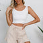 Women's cotton and linen shorts with ruffled edges and drawstring casual pants for women - Korvel