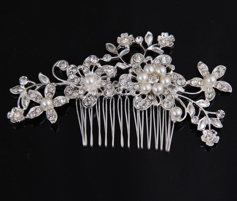 Hair comb, bridal rhinestone and pearl headdress, wedding dress accessories - Korvel