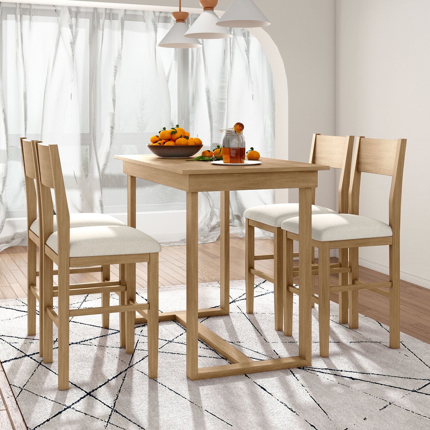 TOPMAX farmhouse countertop height 5-piece dining table set with 1 rectangular dining table and 4 brown dining chairs - Korvel