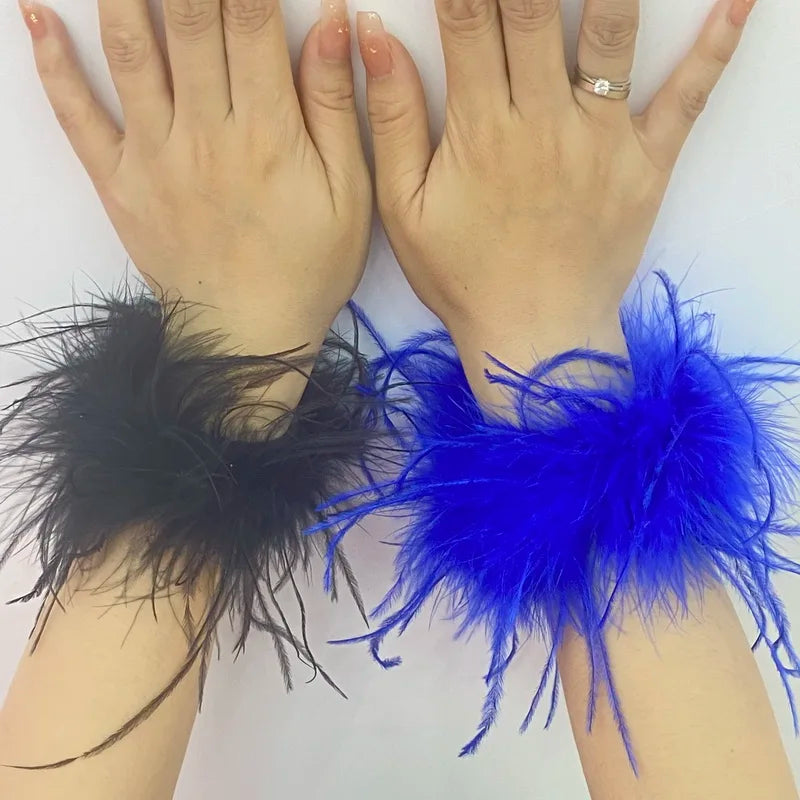 Real Ostrich feather cuff plumes bracelet for women white Cuffs pens Shirt with feathers girls fur cuffs ornament boa plume - Korvel