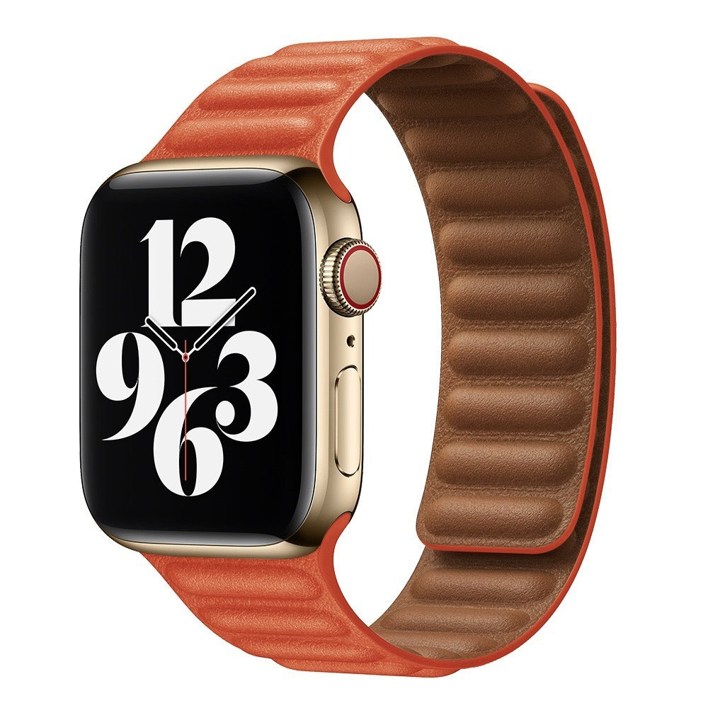 Suitable For iwatch8 Watchband S7 SE 6/5/43 Magnetic Suction New Leather Loopback Chain Apple Watch Wristband - Korvel