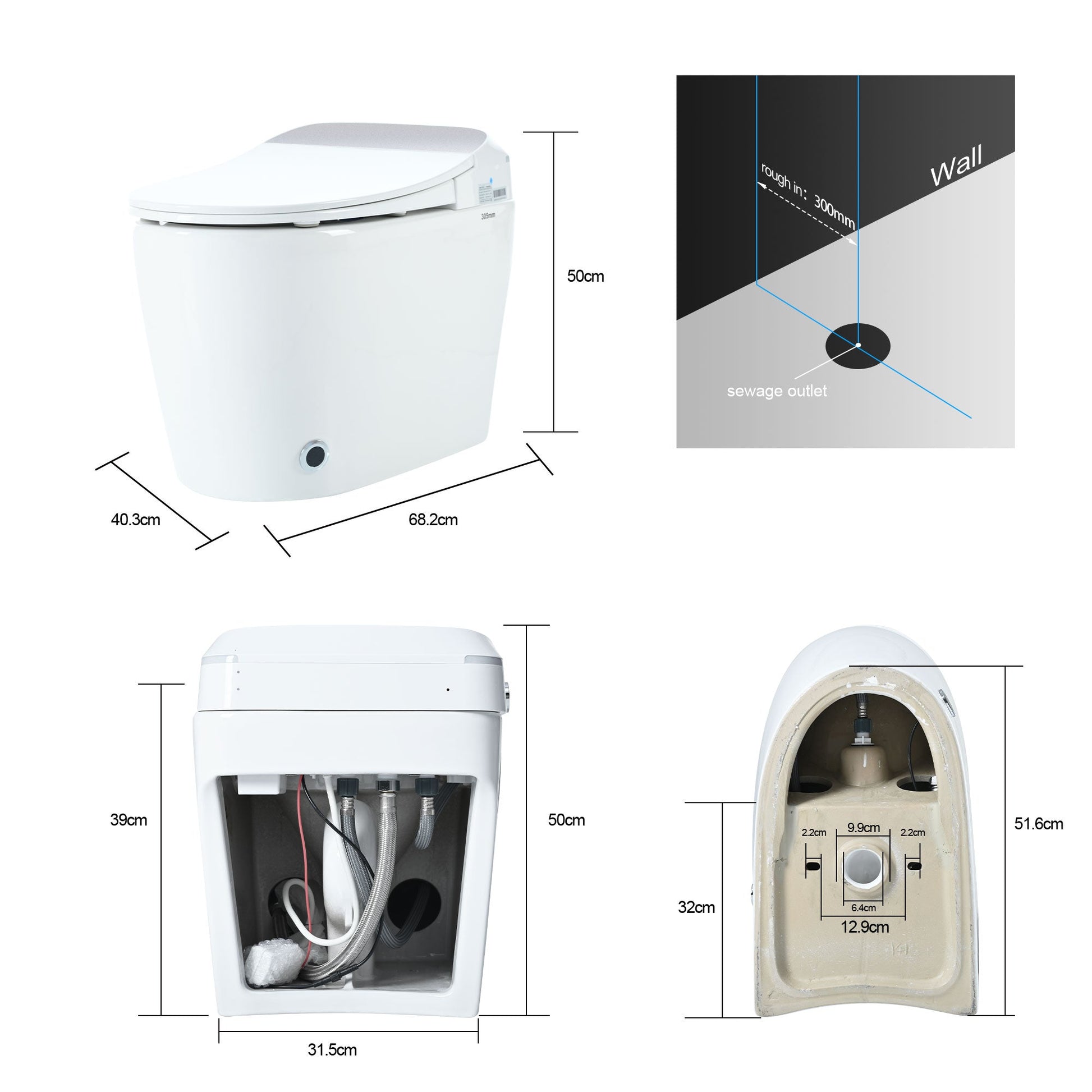Heated seat intelligent toilet, integrated toilet, automatic flushing water tank toilet, with foot sensor flushing, white night - Korvel