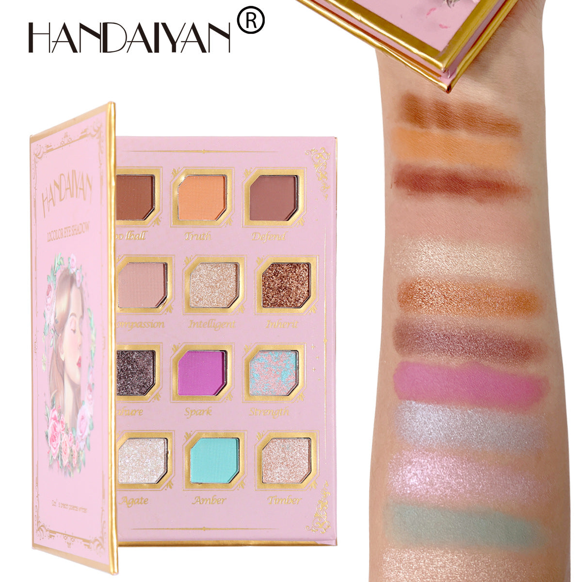 HANDAIYAN 12 Color Eye Shadow Palette Retro Niche Eye Shadow Noble With Mirror Matte Pearlescent Powder Eye Shadow - Korvel