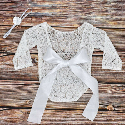 Charming Newborn Lace Romper and Hair Band Set