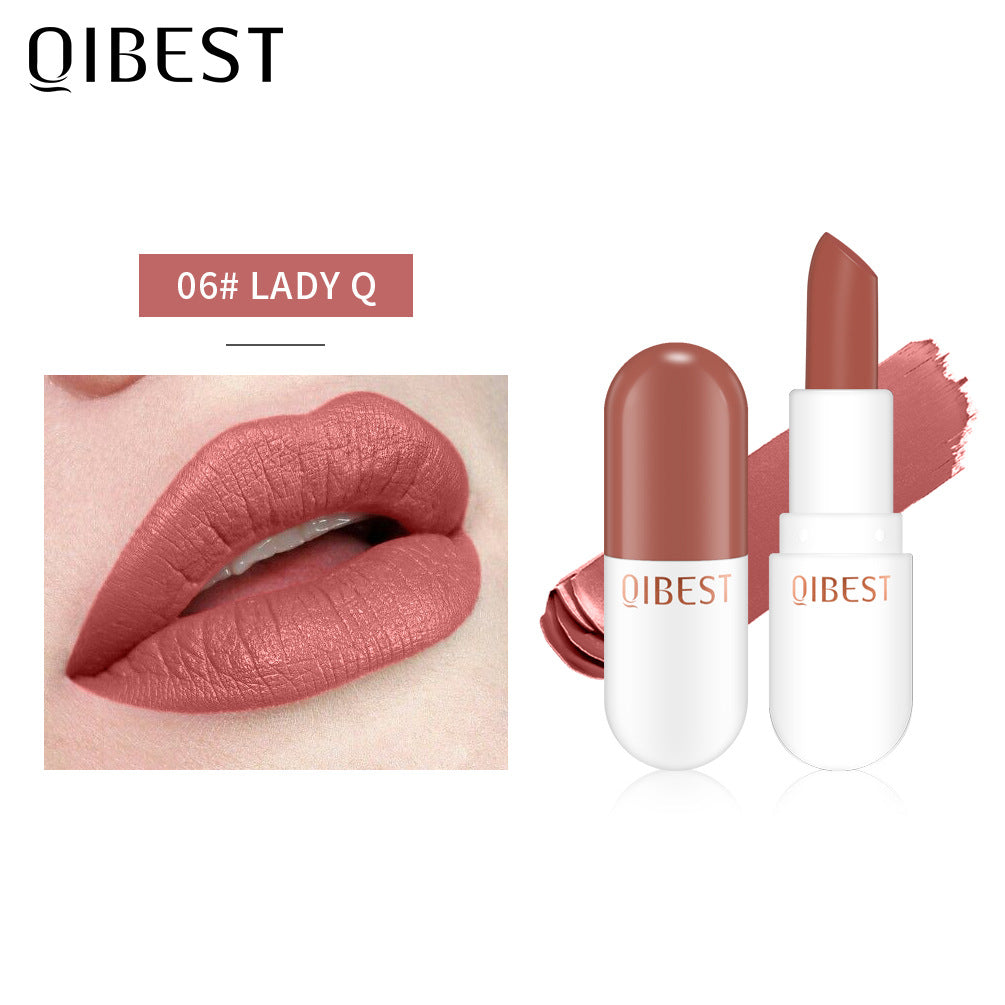QIBEST Mini Cápsula Labial Mate de Terciopelo - Larga Duración y Resistente al Agua