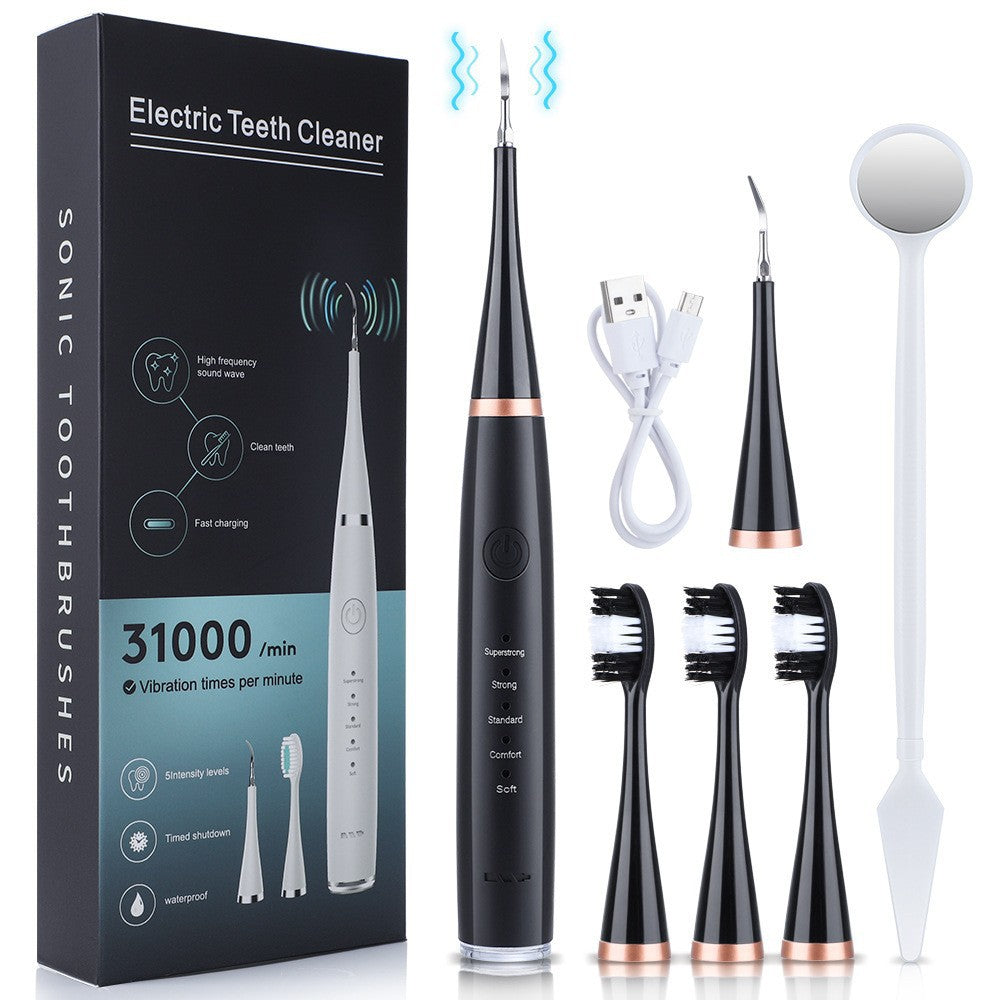 5-Speed High Frequency Vibrating Tooth Cleaner USB Electric Toothbrush Cleaning Device To Remove Stained Calculus Set Tooth Cleaning Instrument - Korvel