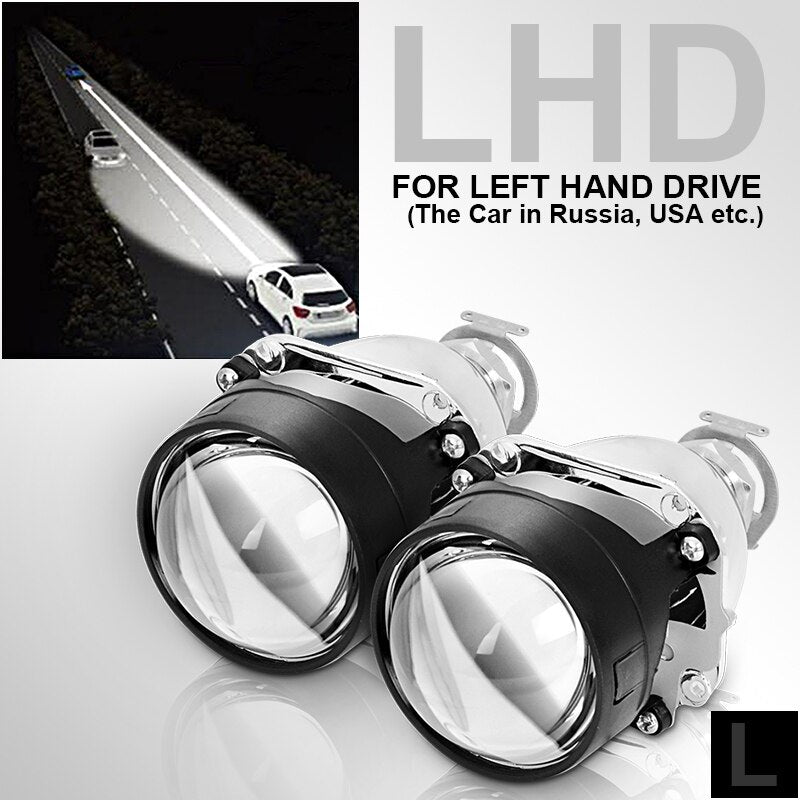 RACBOX 2Pcs 2.5 Inch Universal Bi Xenon HID Projector Lens Silver Black Shroud H1 Xenon LED Bulb H4 H7 Motorcycle Car Headlight - Korvel