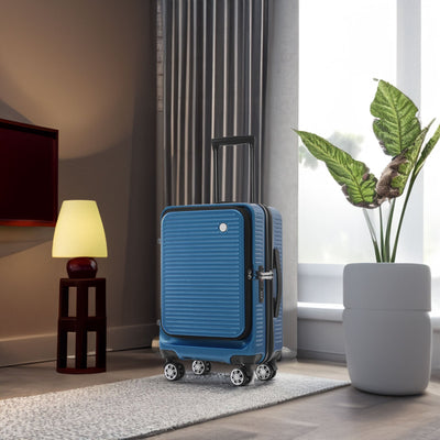 Carry-on Luggage 20 Inch Front Open Luggage Lightweight Suitcase with Front Pocket and USB Port, 1 Portable Carrying Case - Korvel