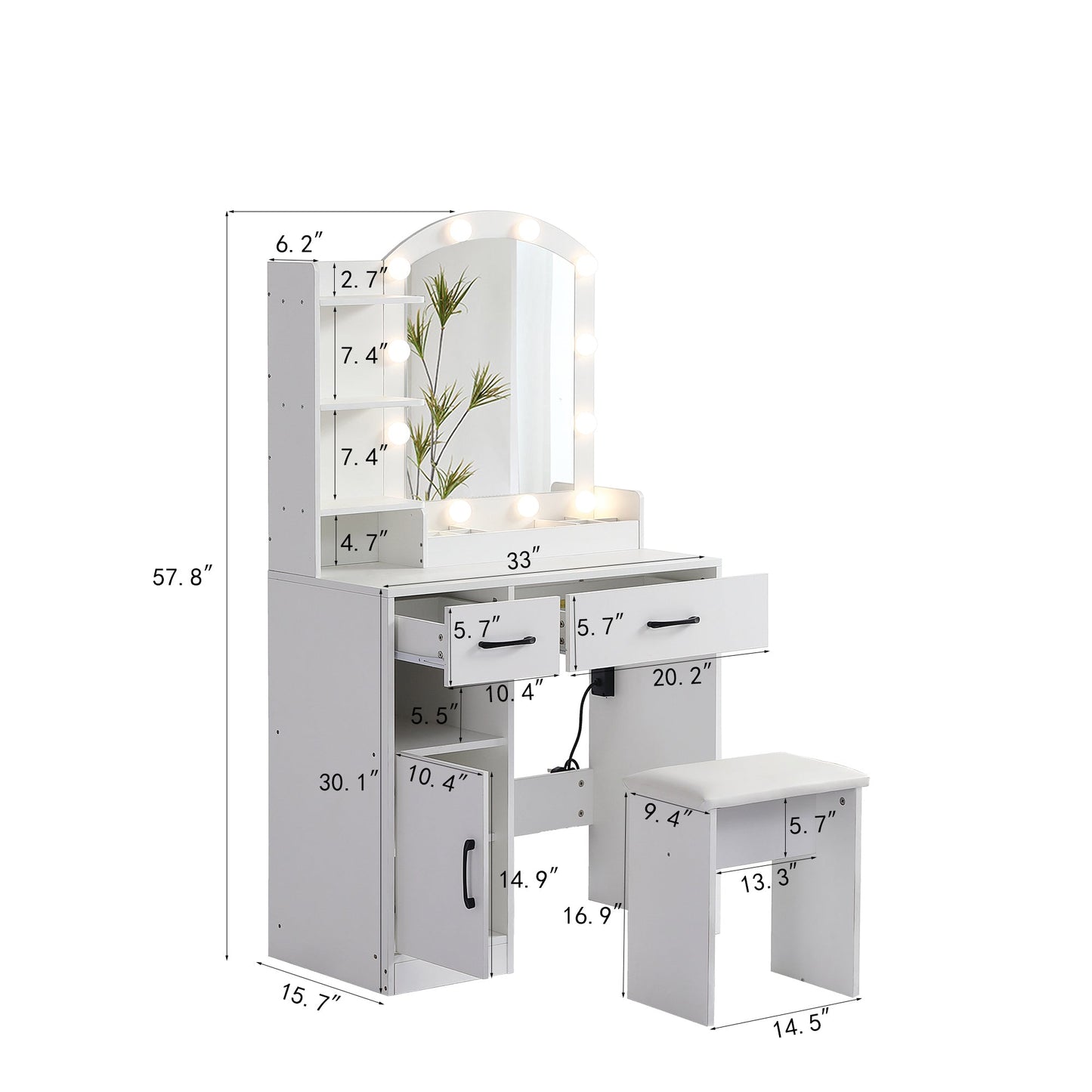 Elegant Lighted Vanity Desk Set with Adjustable Brightness