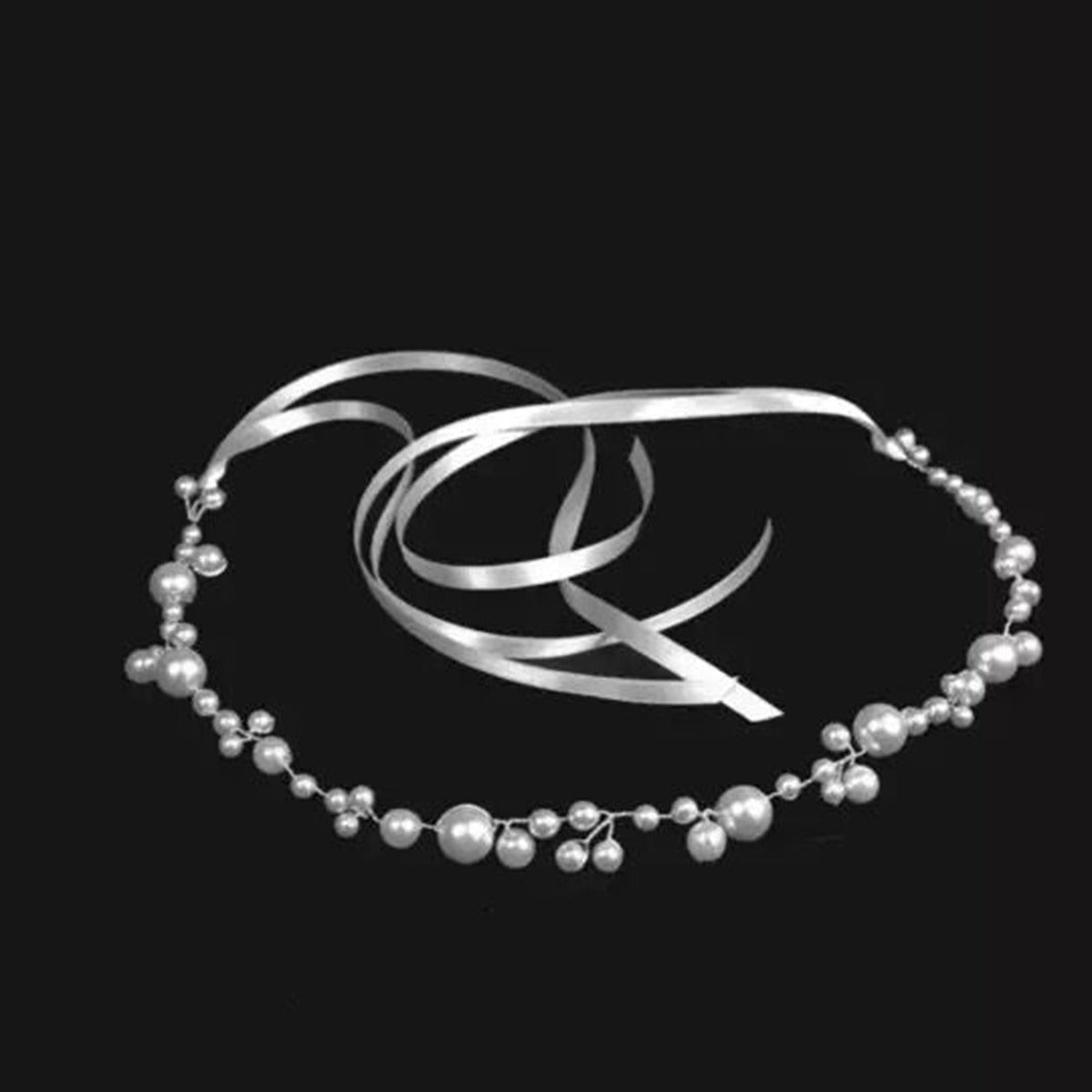 Bride Wedding Hair Accessories Simple Pearl Soft Chain Headband - Korvel