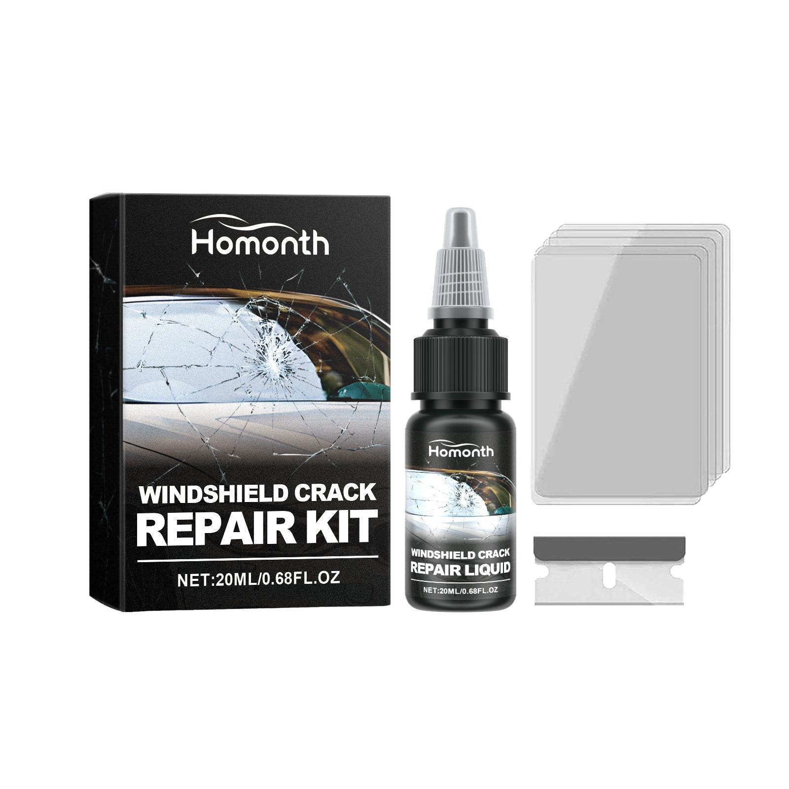 HOMONTH Windshield Crack Repair Kit, Clear Vision Automotive Front Windshield Nano Repair Solution Set - Korvel
