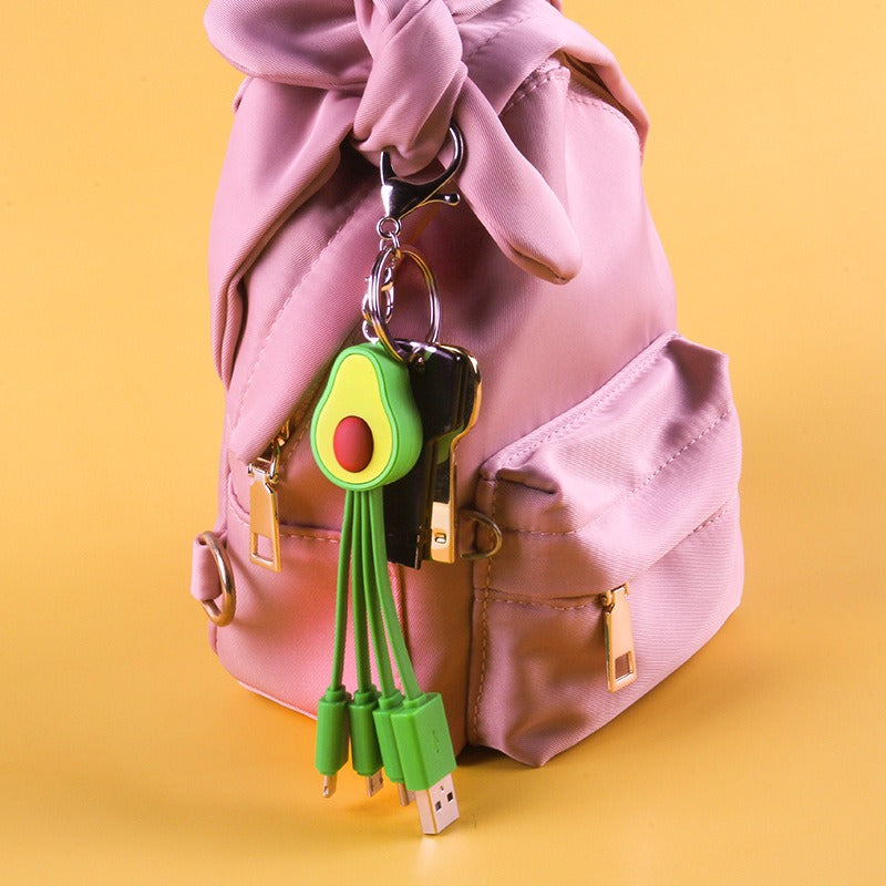 Little Fresh Cartoon Data Cable Avocado Phone Data Cable Cute Girl One to Three Fruit Fast Charging Cable - Korvel