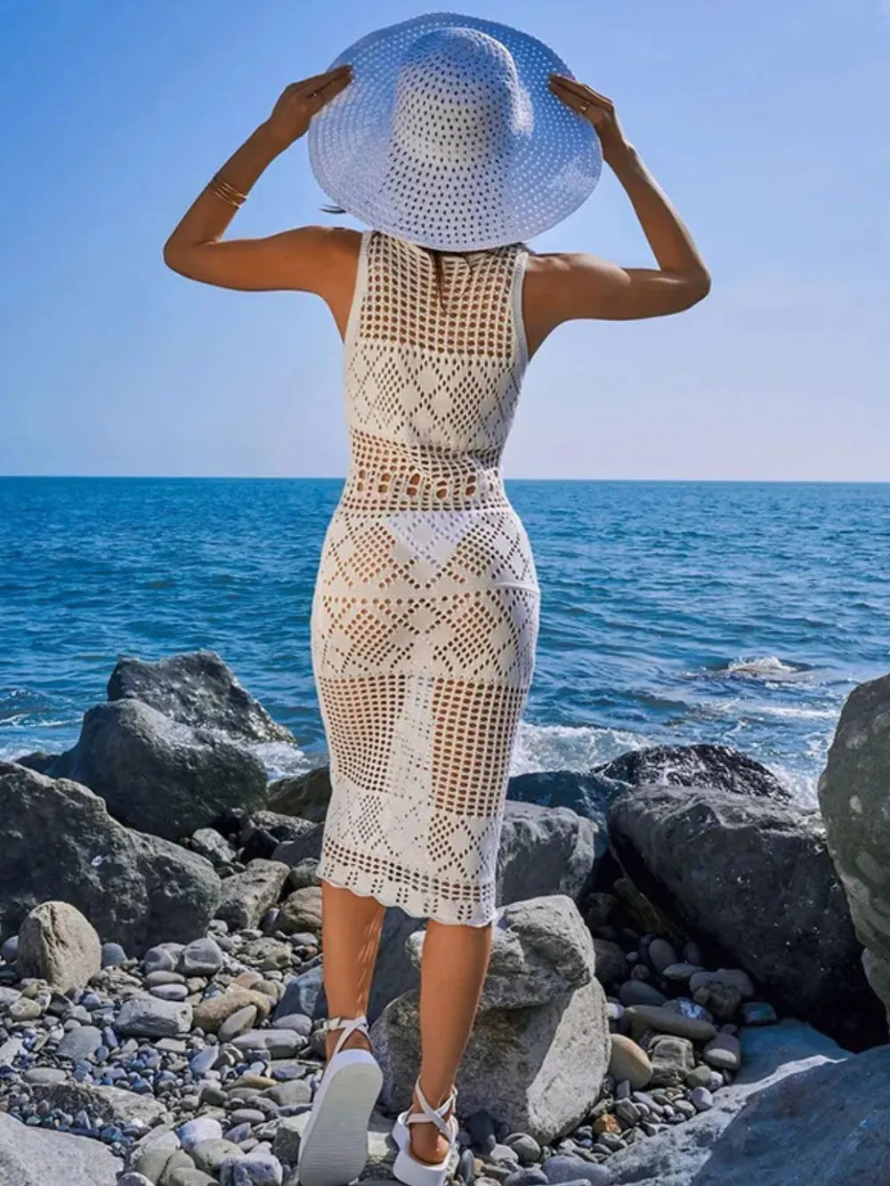 Hollow Out Round Neck Sleeveless Cover-Up Dress - Korvel