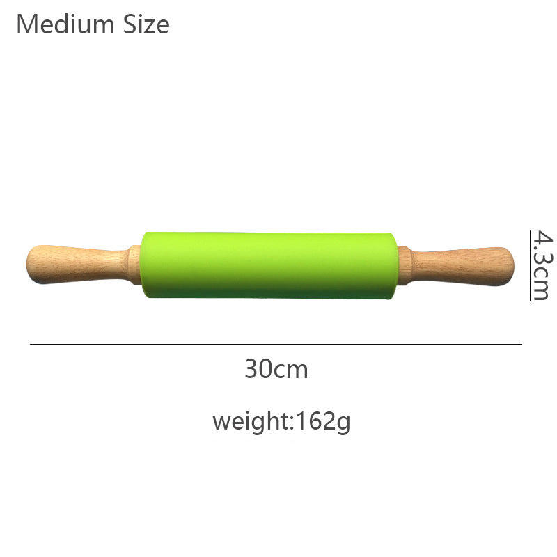 Wooden Handle Silicone Rolling Pin Rolling Pin Roller Flour Pin Small Medium And Large Household Baking Tools And Kitchenware - Korvel