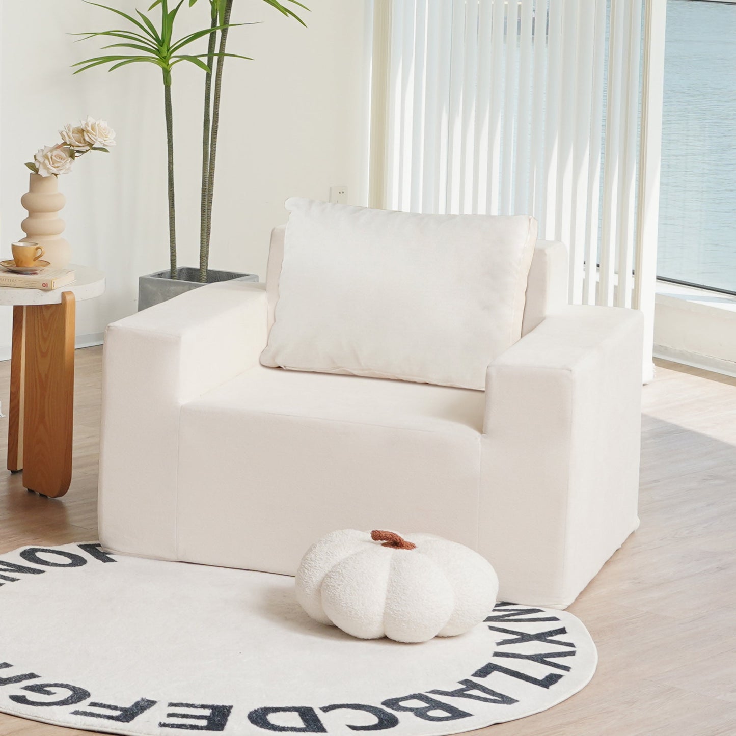 Premium Foam Bean Bag Chair with Pillow - American White Oak
