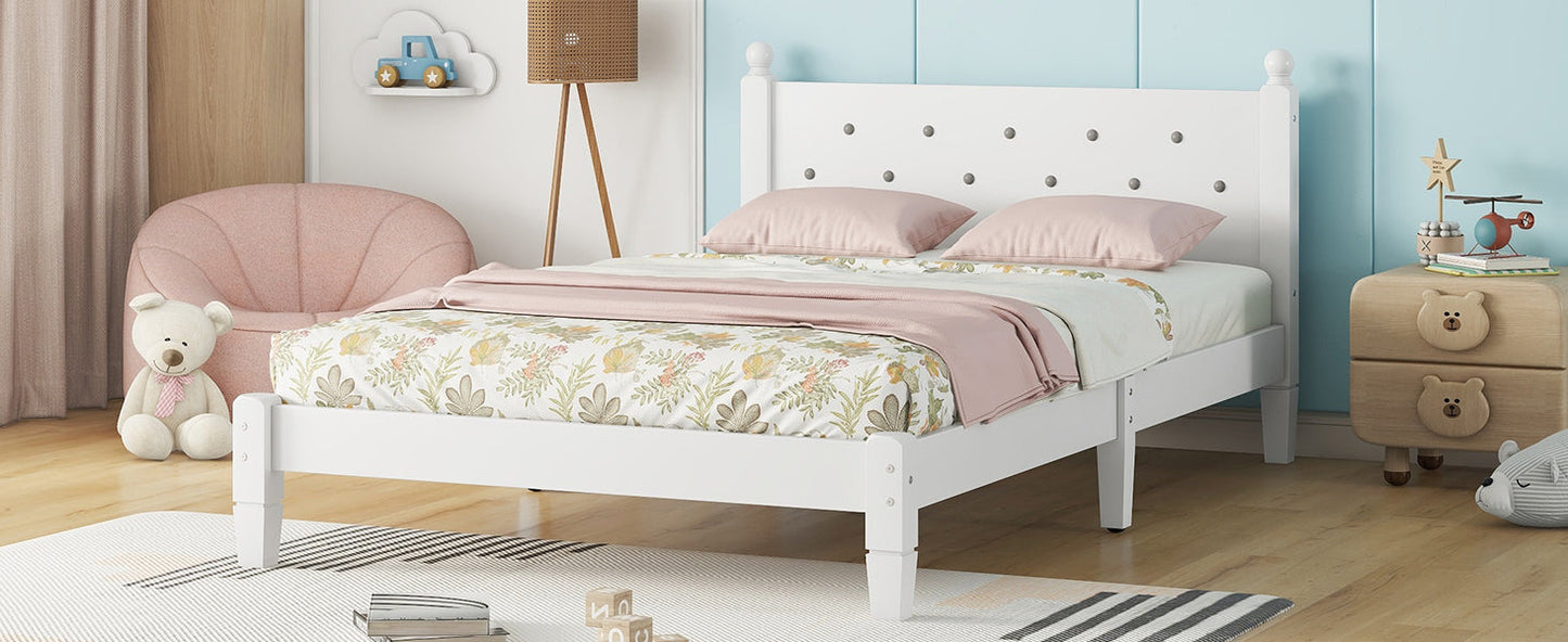 Elegant Twin Bed with Button-Decorated Headboard in White