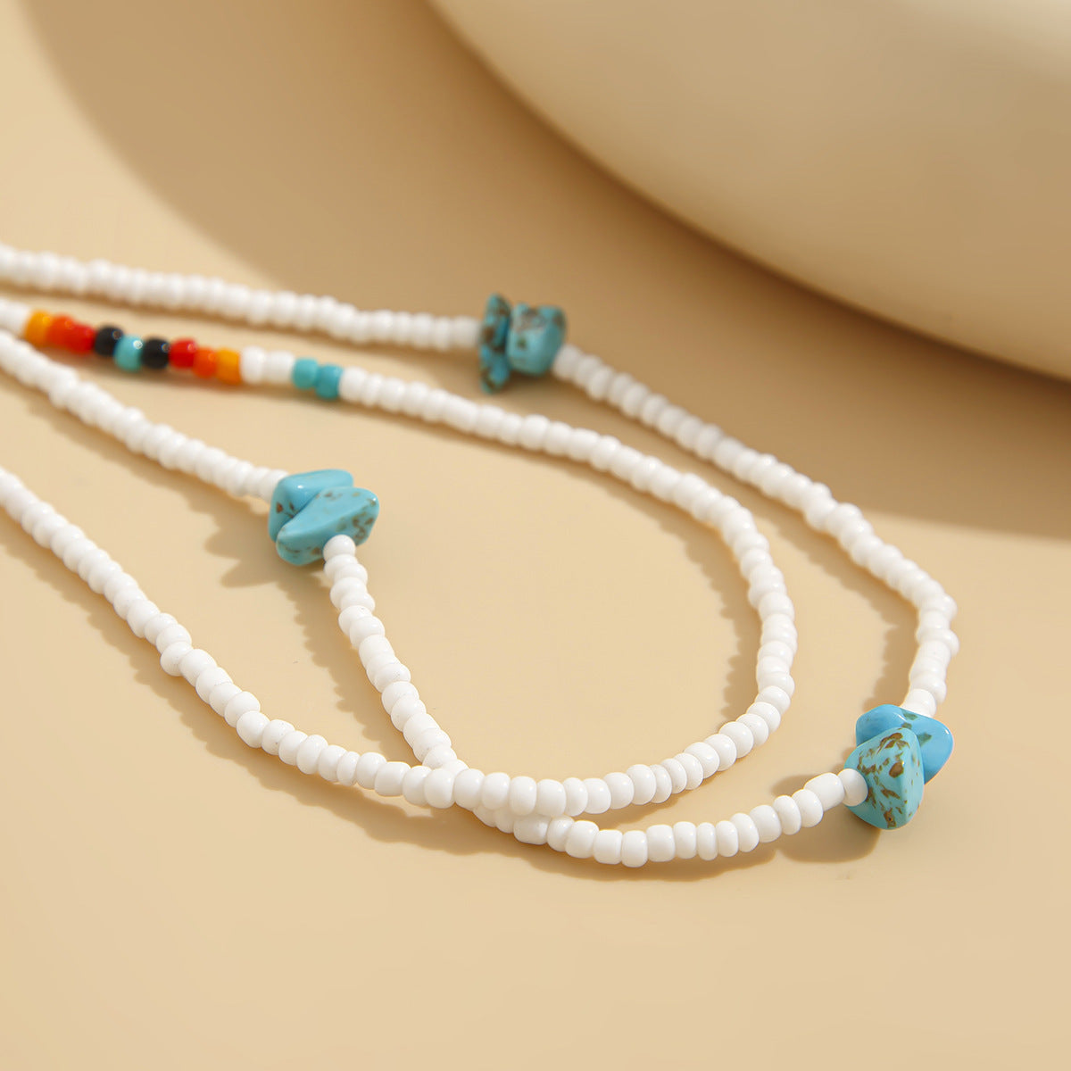 Sexy beach turquoise rice bead elastic waist chain for women's vacation style bead body chain - Korvel