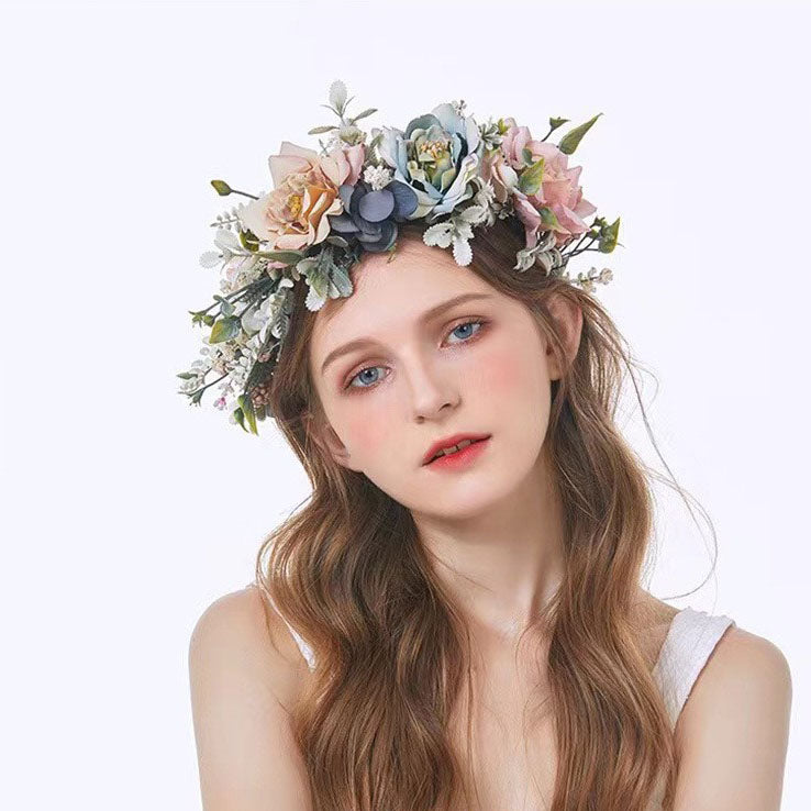 Korean garland headdress fresh big Peony corolla walk show dance headdress holiday pastoral props hair band - Korvel