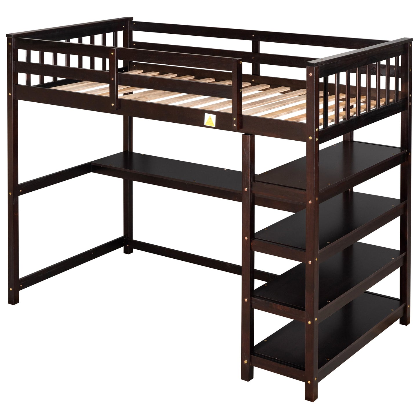 Twin Size Loft Bed with Storage Shelves and Under-bed Desk  Espresso - Korvel