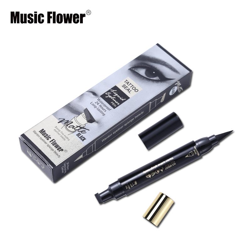 Music Flower Brand Eyes Makeup Tattoo Seal Liquid Eyeliner Pen Waterproof Matte Black Stamp Wanton Eye Liners 24HR Long-lasting - Korvel