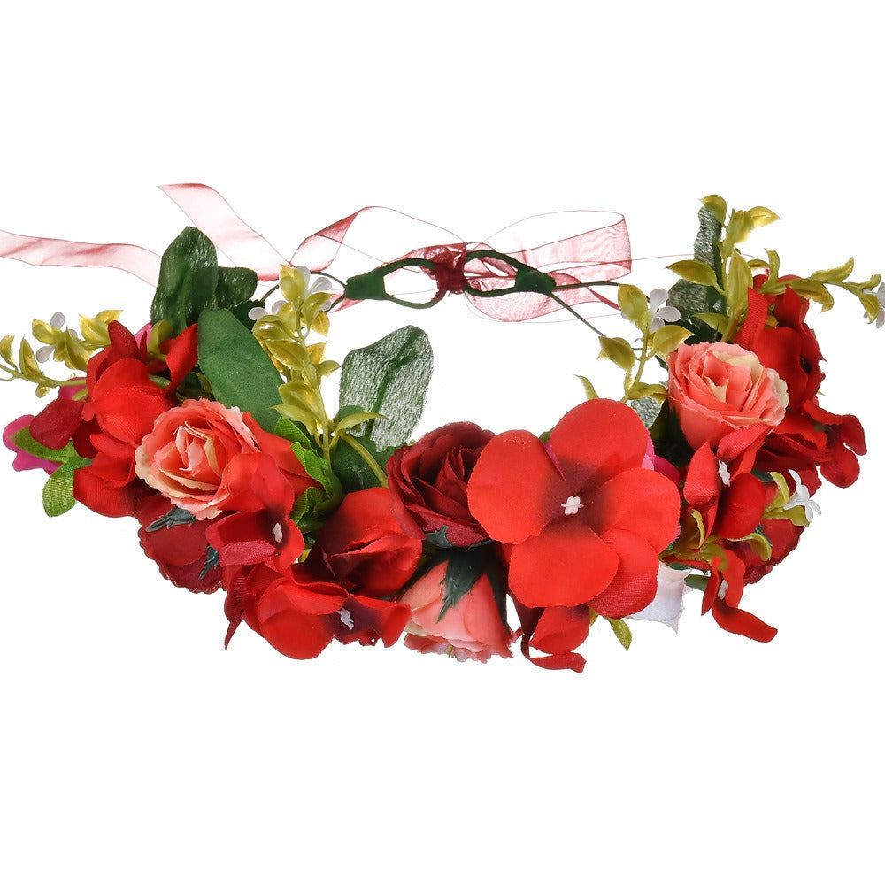 Big Red Rose Blossom Hair Band Bridal Flower Ring Hair Band - Korvel