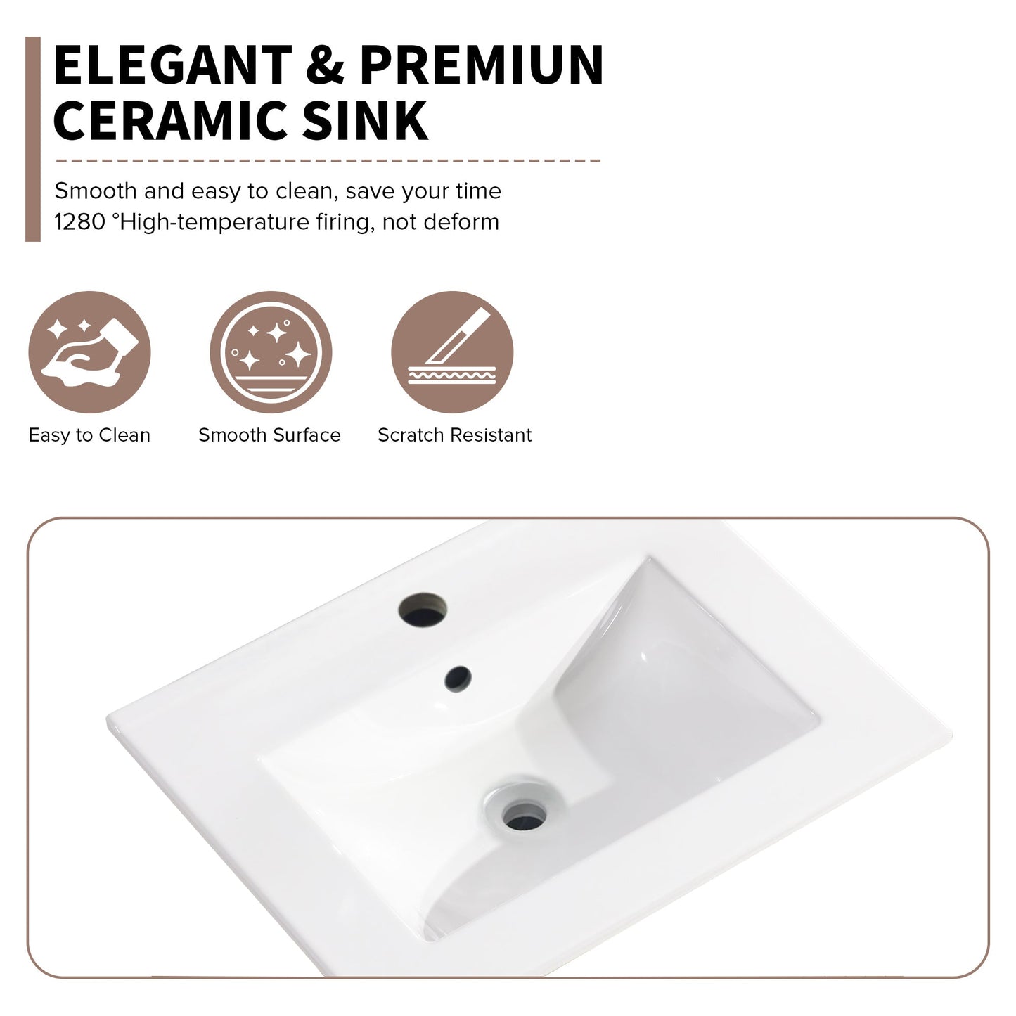 Basin de lavabo en céramique blanche premium de 24 pouces