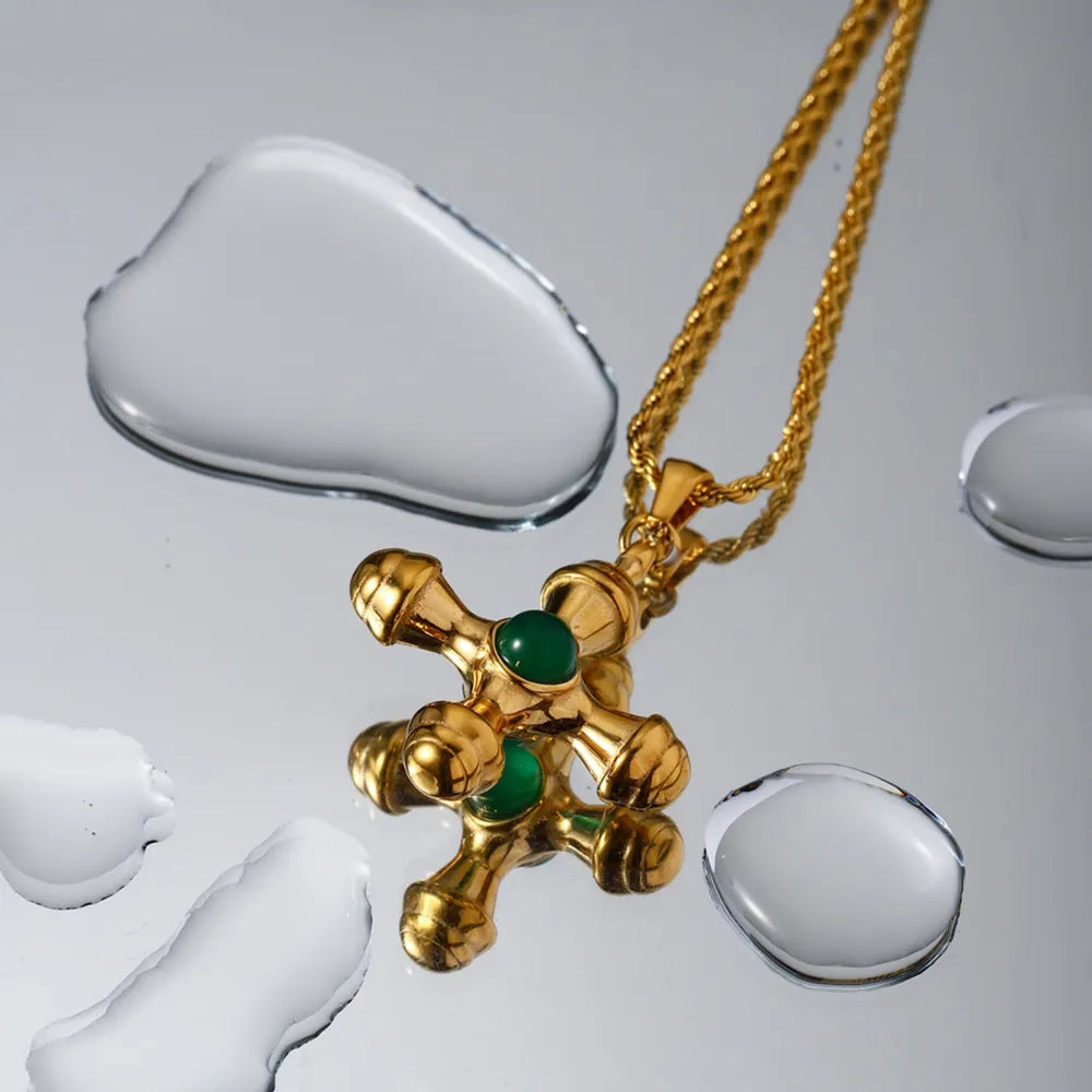 Collier Pendentif Croix en Acier Inoxydable Plaqué Or