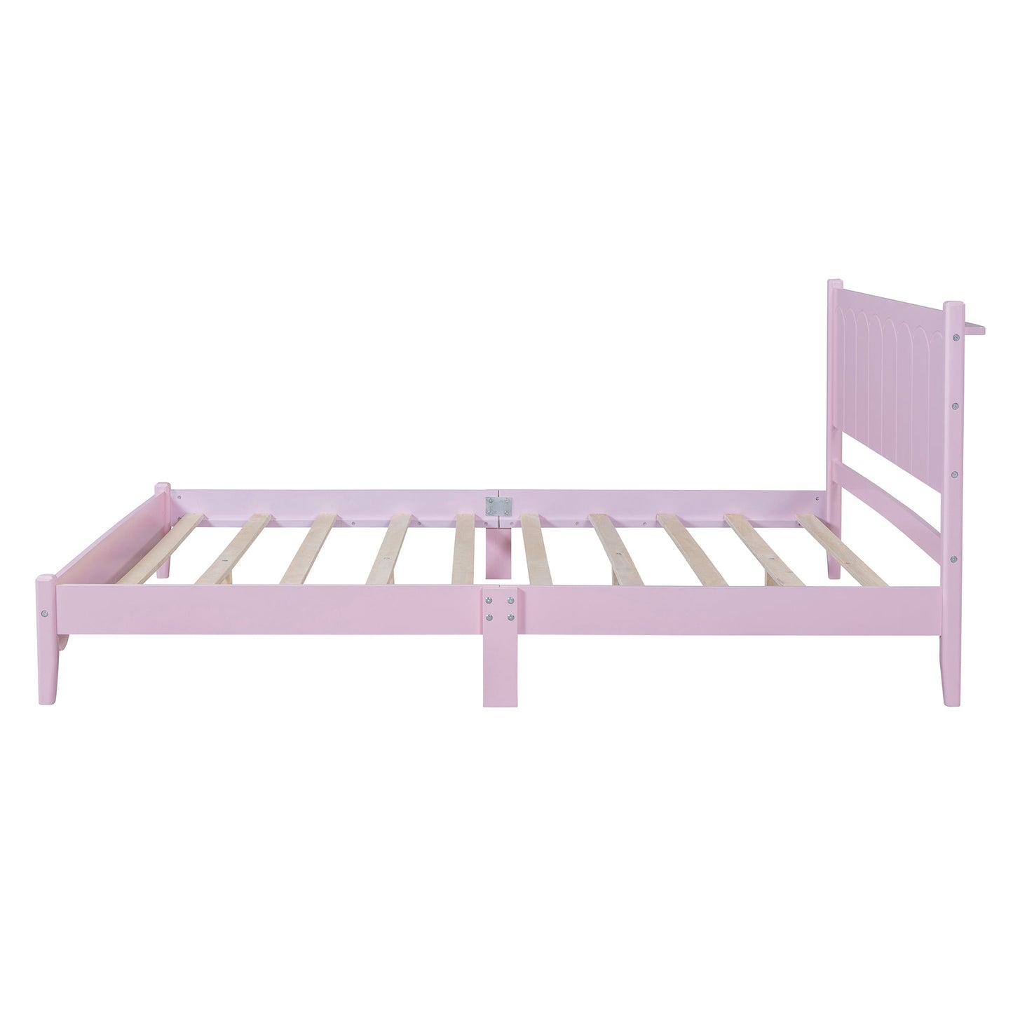 Queen Size Wood Platform Bed Frame, Retro Style Bed with Rectangular Headboard,No Need Box Spring,Pink - Korvel