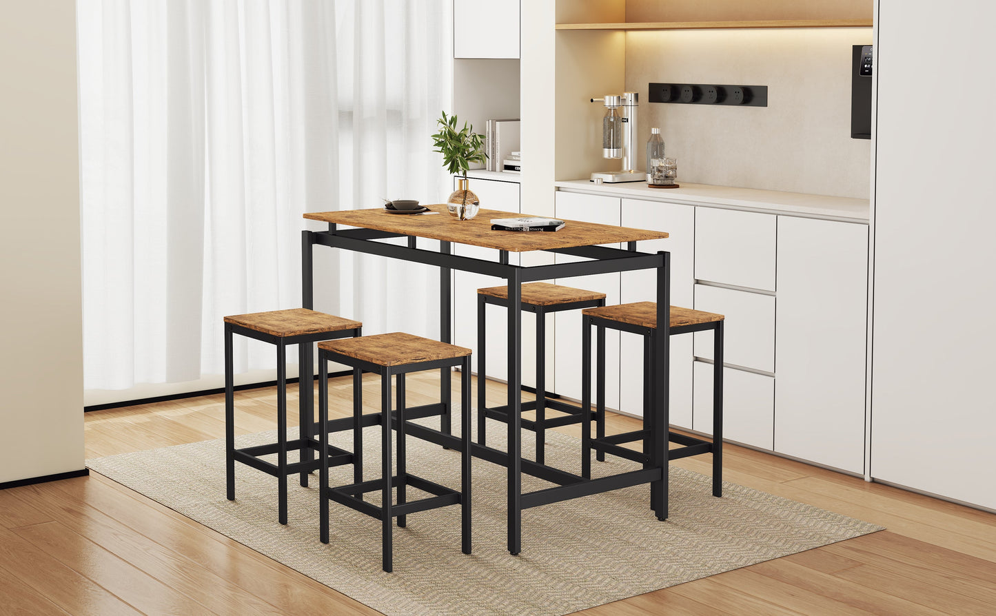 TREXM 5-piece compact bar table with table and stool - modern industrial design brown - Korvel