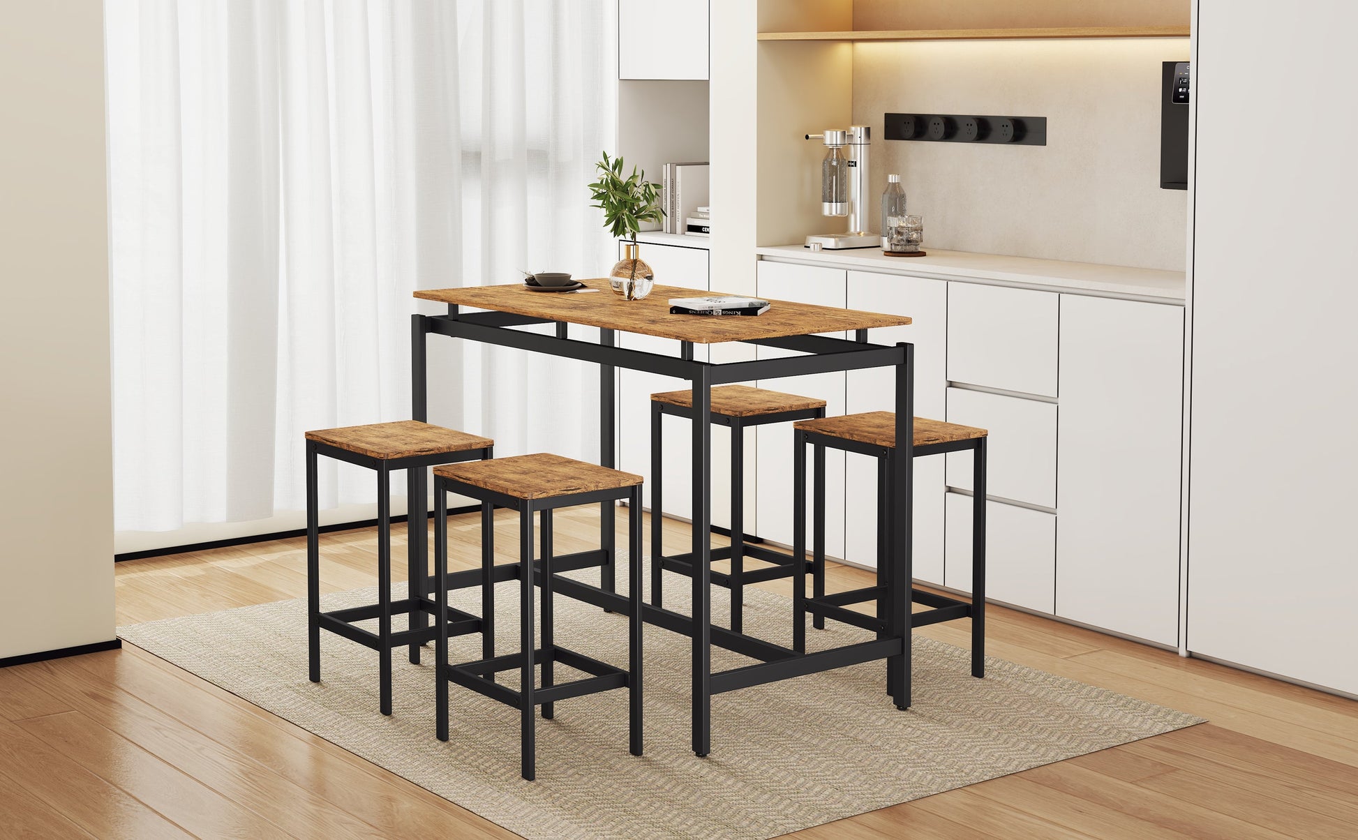 TREXM 5-piece compact bar table with table and stool - modern industrial design brown - Korvel