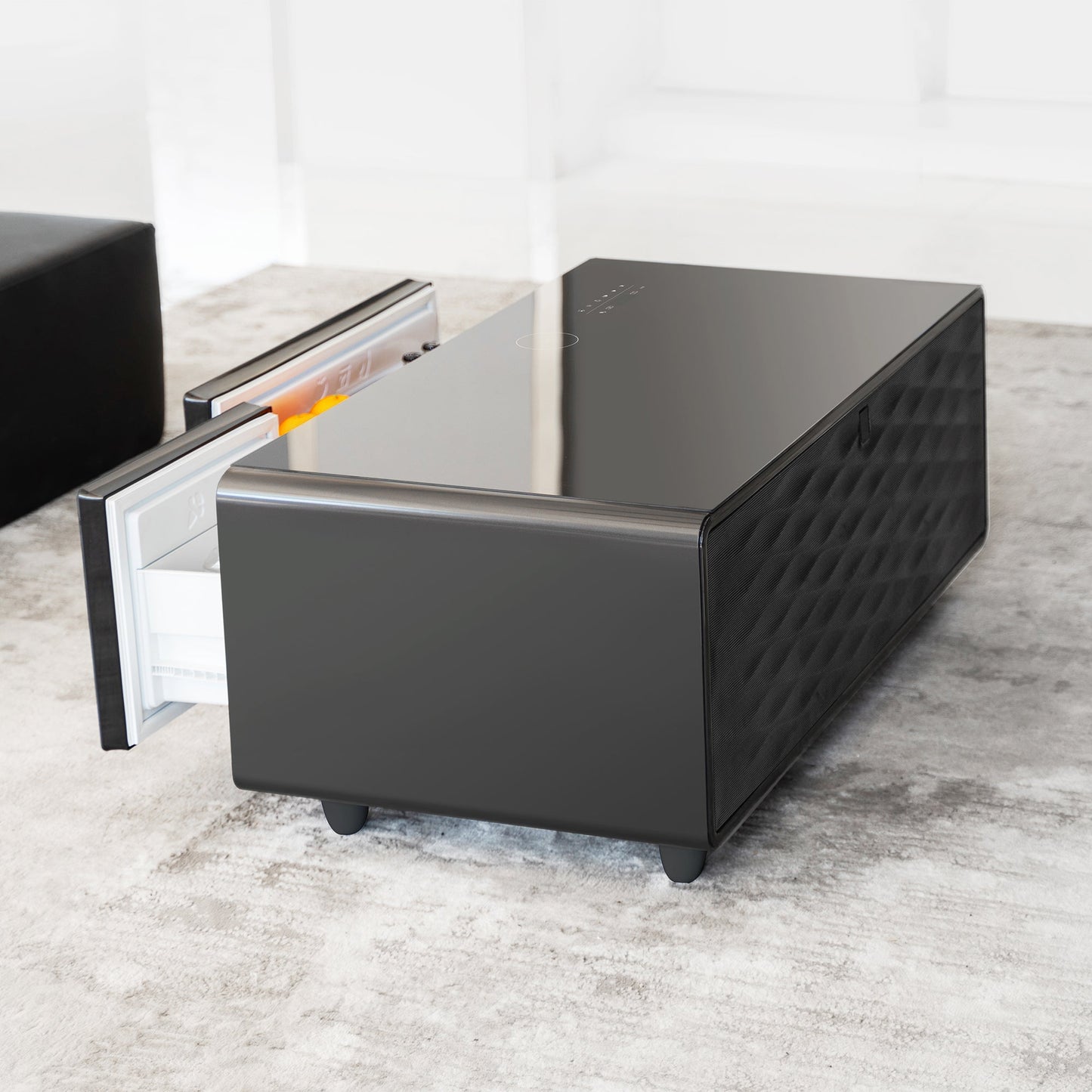 Modern Smart Coffee Table with Built-in Fridge, Bluetooth Speaker, Wireless Charging, Touch Control Panel, USB Interface Black - Korvel
