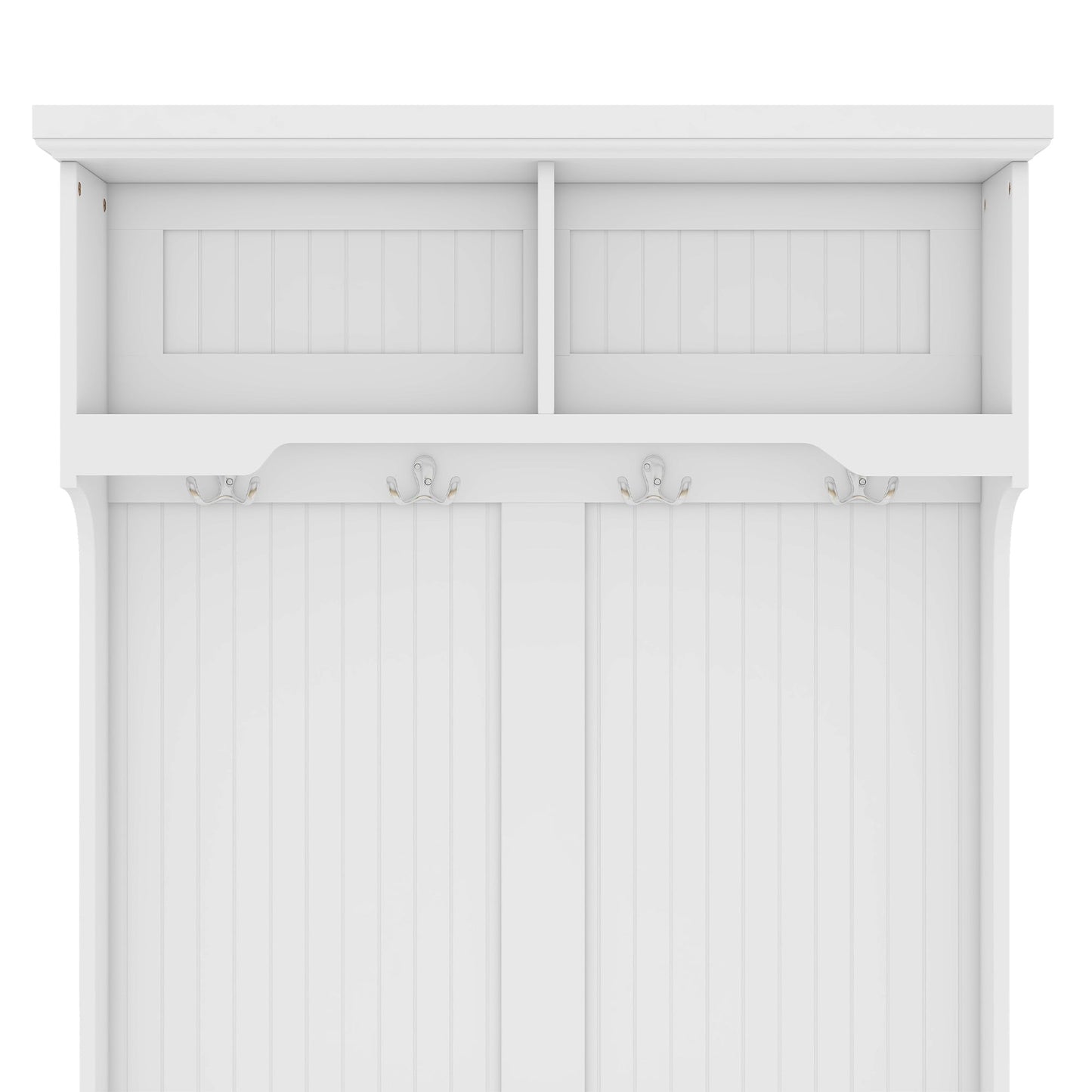 Hall Tree with Storage Shoe Bench for Entryway and Hallway, 4-in-1 Design Coat Racks with 4 Hooks for Living Room, White - Korvel