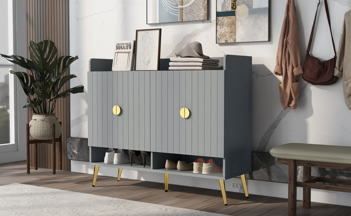 U-Can shoe cabinet with door, 11 layer shoe cabinet with adjustable shelves, modern wooden shoe cabinet (matte surface) - Korvel