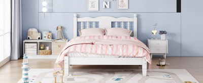 Twin Bed with Column-Decoration Headboard, with Bed Slats,White - Korvel