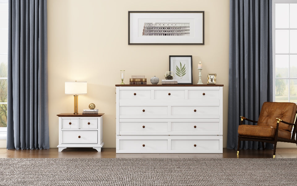 Solid Pine Murphy Bed Chest with Charging Station - Queen