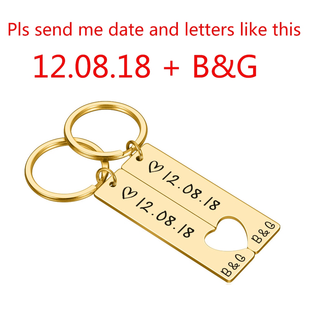 Personalized Heart Keychain Set  Engraved King Date and Name Love Keyring Gift for Couples Girlfriend Boyfriends Key Chain Rings - Korvel
