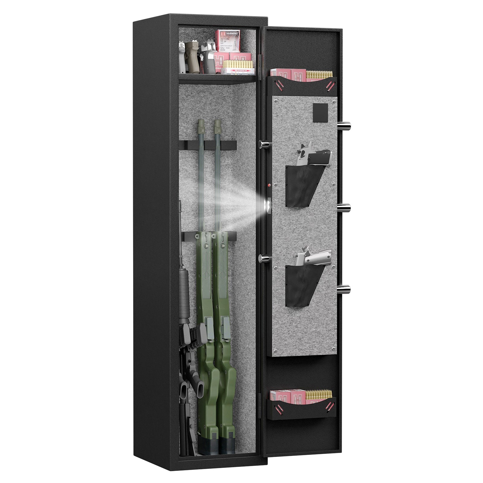 3-4 rifle and handgun safes, quick fingerprint with detachable rack and 2 adjustable gun slots - Korvel