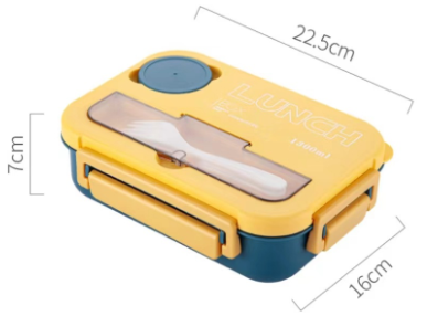 Microwaveable sealed lunch box with compartments and sauce box with cutlery - Korvel