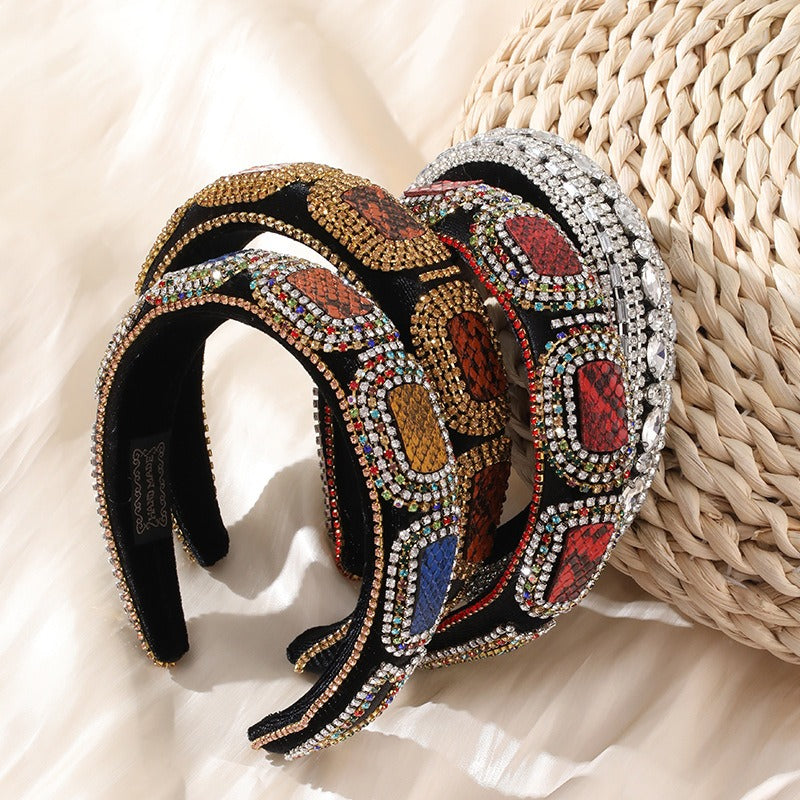 Fashionable colorful diamond sponge hair hoop women's wide brimmed Baroque hair accessories - Korvel