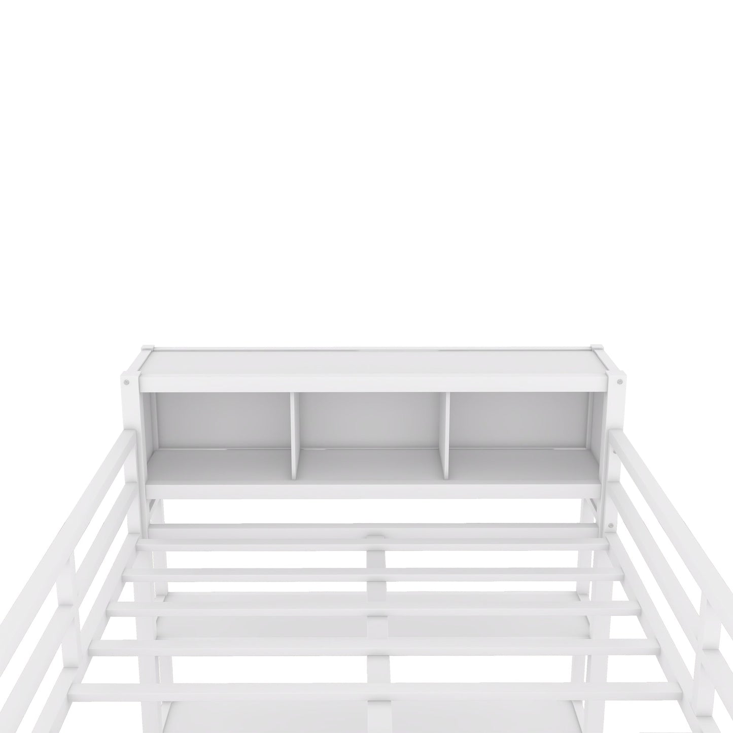 Metal loft bed with wardrobe and L-shaped desk, full-size loft bed with storage cabinet and shelf, white - Korvel