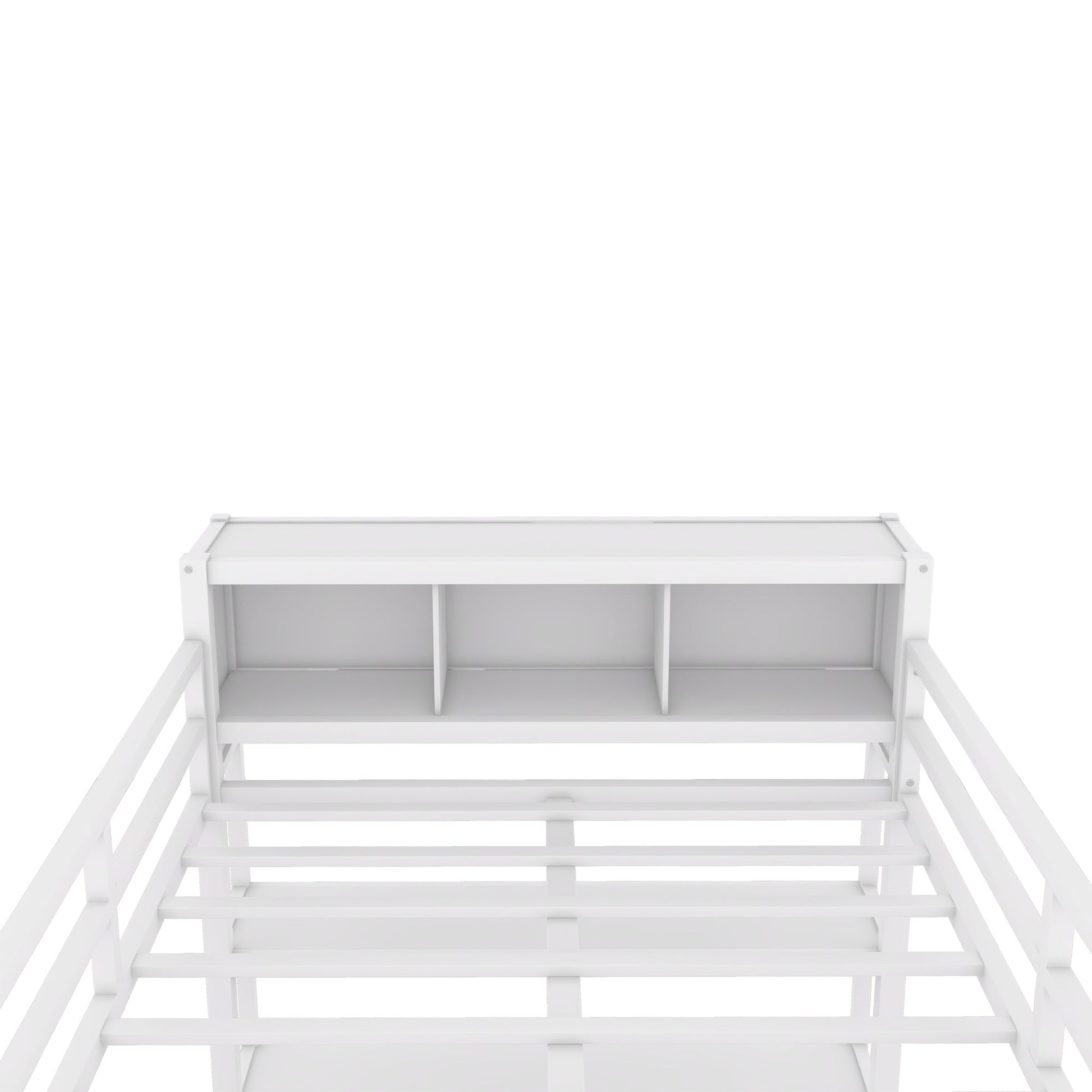 Metal loft bed with wardrobe and L-shaped desk, full-size loft bed with storage cabinet and shelf, white - Korvel