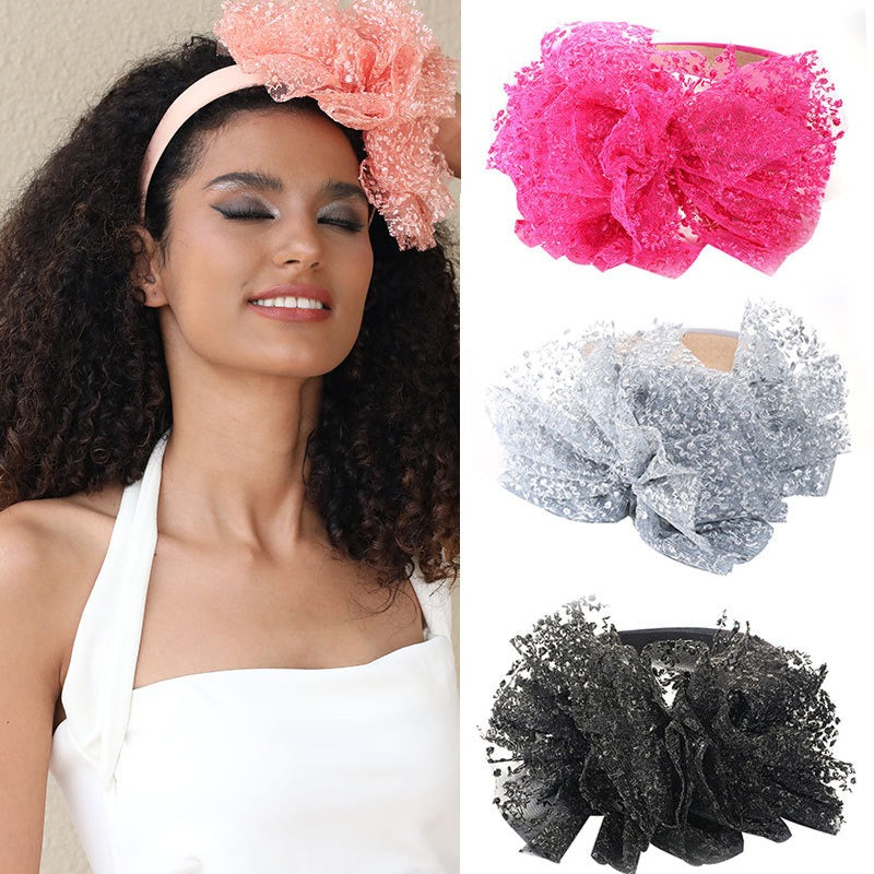 Fashionable Lace Embroidered Polka Dot Oversized Bow Headband