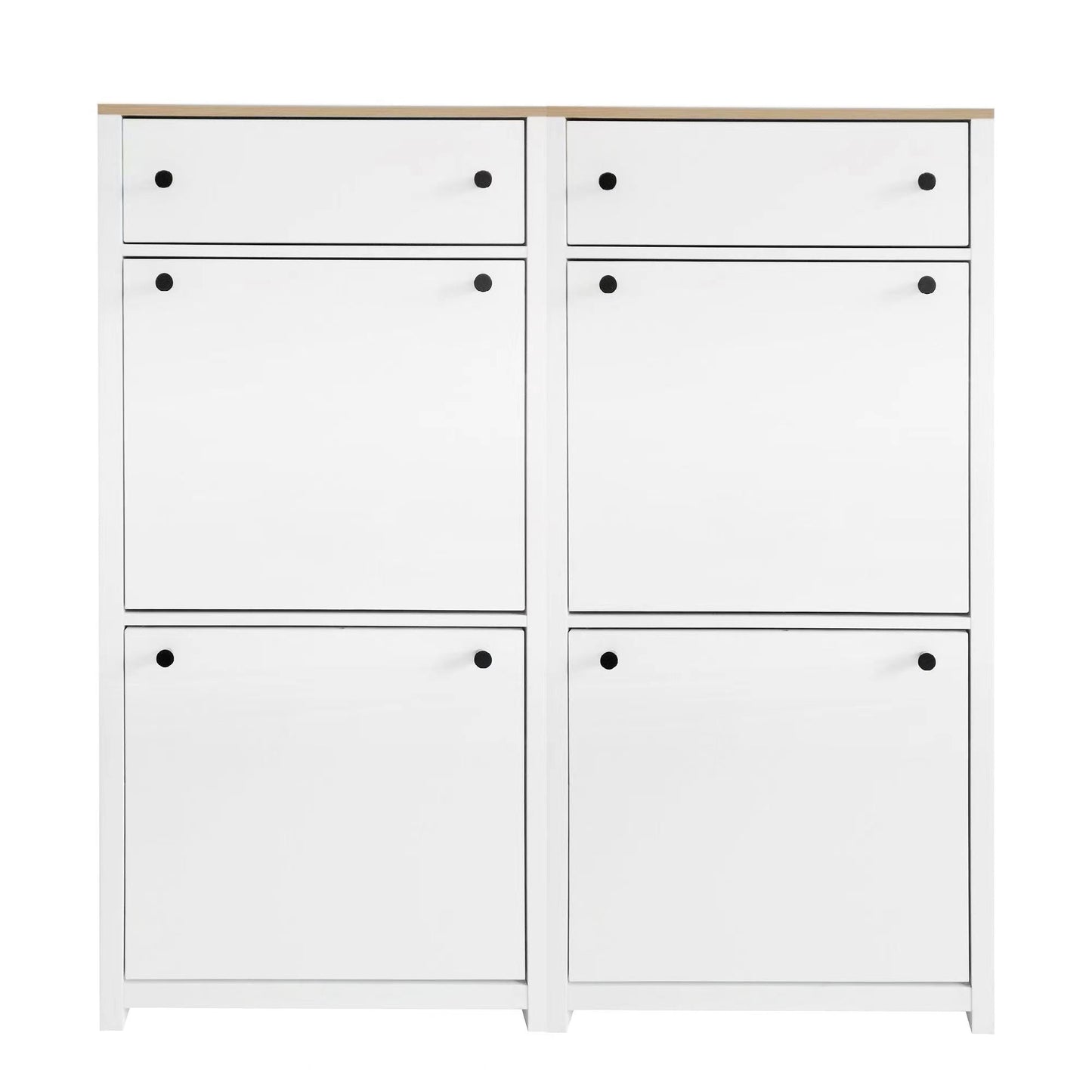 ONTREND ultra-thin shoe cabinet set with 4 flip drawers and adjustable panel top shoe rack, white - Korvel