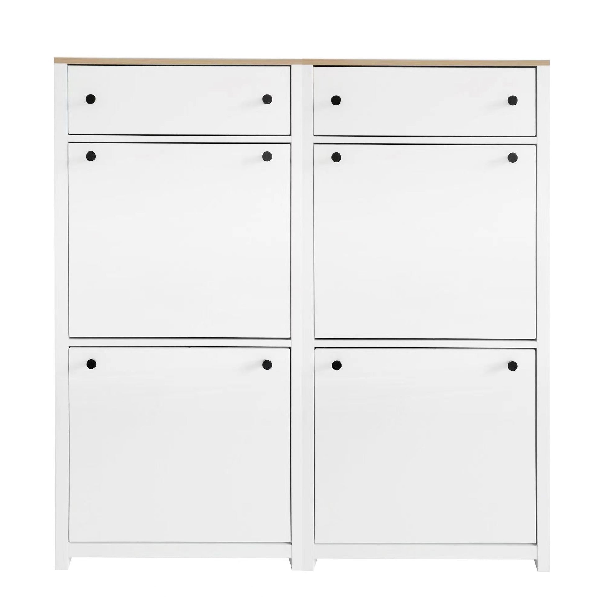 ONTREND ultra-thin shoe cabinet set with 4 flip drawers and adjustable panel top shoe rack, white - Korvel