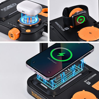 Multifunctional wireless charging night light mobile phone earphone watch three-in-one charger bed table desktop small table lamp - Korvel