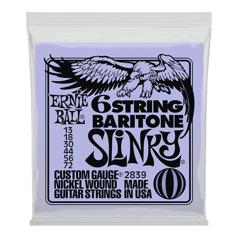 Ernie Ball 6-String Baritone Slinky Nickel Wound Electric Guitar Strings, 13-72 Gauge (P02839) - Korvel
