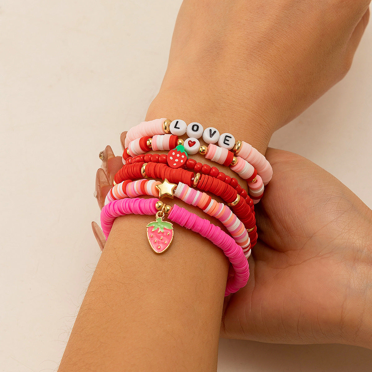 Colorful Bohemian Soft Ceramic Elastic LOVE Bead Bracelet
