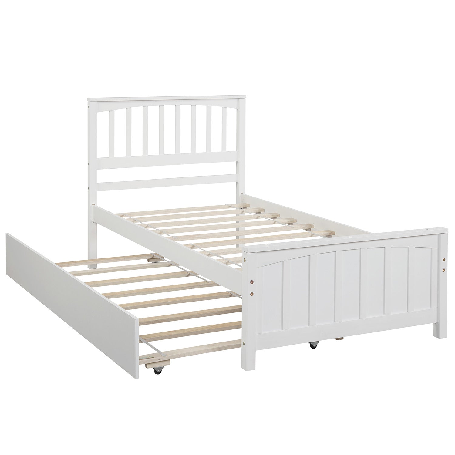 Twin size Platform Bed with Trundle White - Korvel